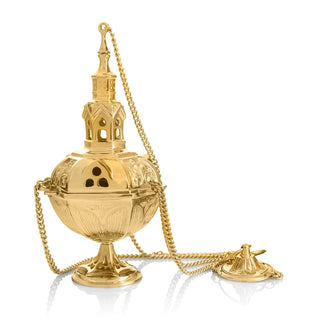 Elegant Brass Censer in the Shape of a Tower - 28 cm