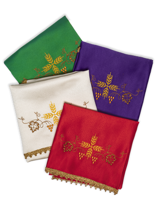 Decorated chalice veil with gold trim - set of 4 pieces in liturgical colors