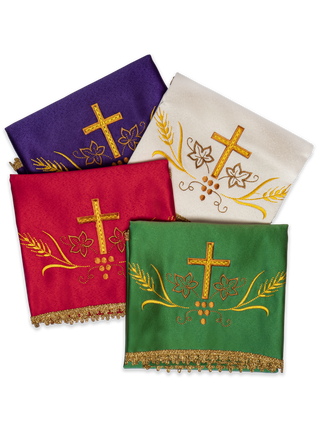 Set of 4 chalice veils with cross embroidery in 4 liturgical colors