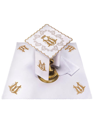 Golden Chalice Linens with Marian Embroidery - Set of 4 Pieces