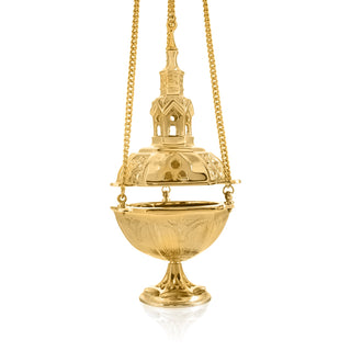 Elegant Brass Censer in the Shape of a Tower - 28 cm