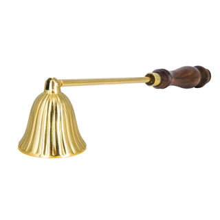 Brass candle snuffer with wooden handle, 24 cm