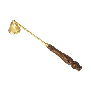 Brass candle snuffer with wooden handle, 24 cm