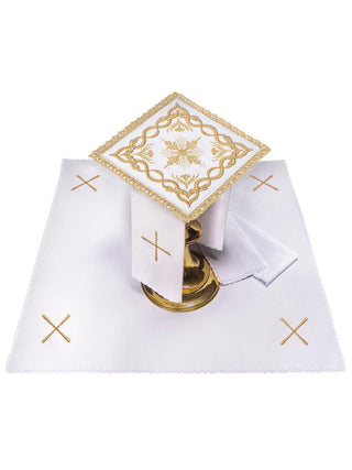 Chalice lingerie ecru embroidered Golden Ornaments Cross - LITURGICAL SHOP