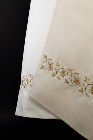 Ecru humeral veil with IHS embroidery and floral motif