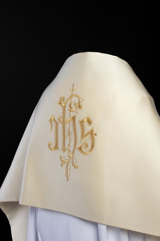 Liturgical humeral veil with IHS embroidery