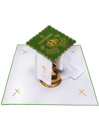 Embroidered Chalice Linen Green IHS - LITURGICAL SHOP