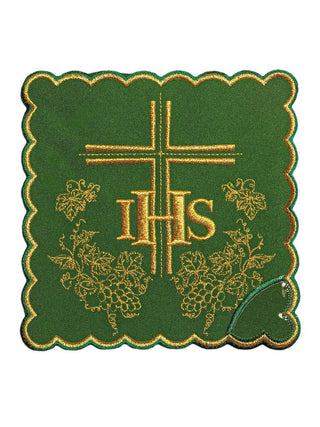 Embroidered Chalice Linen Green IHS - LITURGICAL SHOP