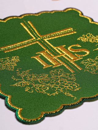 Embroidered Chalice Linen Green IHS - LITURGICAL SHOP