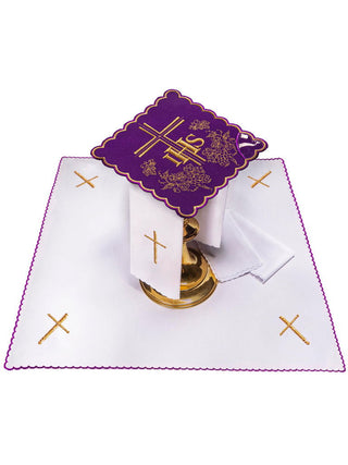 Embroidered Chalice Linen Purple IHS - LITURGICAL SHOP