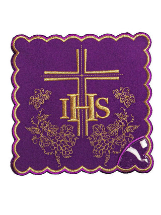 Embroidered Chalice Linen Purple IHS - LITURGICAL SHOP