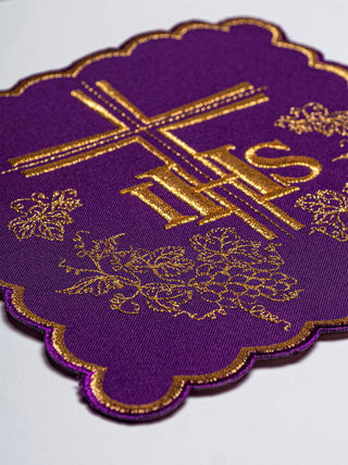 Embroidered Chalice Linen Purple IHS - LITURGICAL SHOP