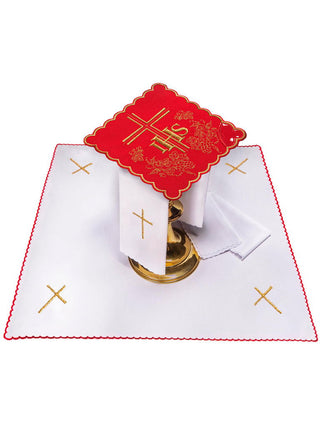 Embroidered Chalice Linen Red IHS - LITURGICAL SHOP