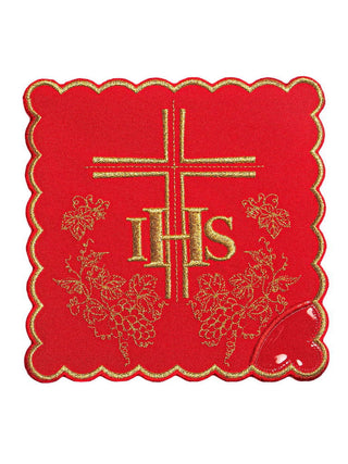 Embroidered Chalice Linen Red IHS - LITURGICAL SHOP