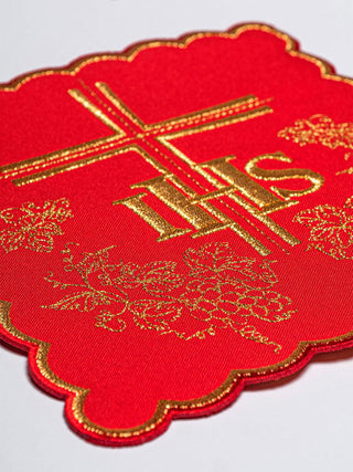 Embroidered Chalice Linen Red IHS - LITURGICAL SHOP