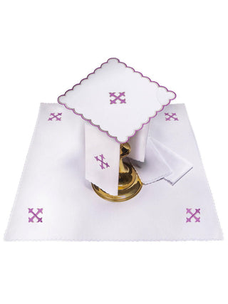 Embroidered chalice linen purple cross - LITURGICAL SHOP