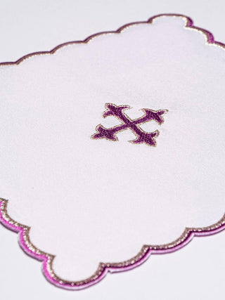 Embroidered chalice linen purple cross - LITURGICAL SHOP