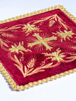 Embroidered cup linen red velvet - LITURGICAL SHOP