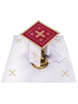 Embroidered cup linen red velvet - LITURGICAL SHOP