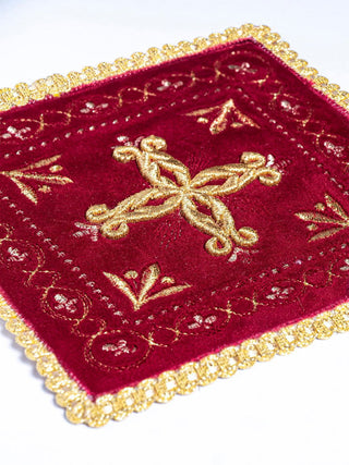 Embroidered cup linen red velvet - LITURGICAL SHOP