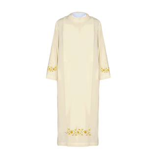 Embroidered priest's robe with turtleneck Ecru - LITURGICAL SHOP