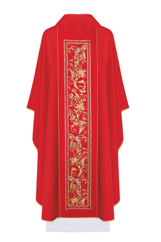 Embroidered red chasuble with JHS symbol - LITURGICAL SHOP