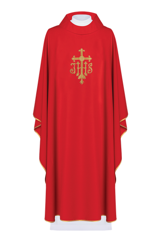 Embroidered red chasuble with ihs symbol - LITURGICAL SHOP