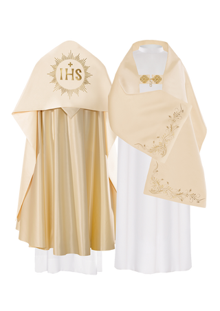 Embroidered veil with cross motif in ecru color - LITURGICAL SHOP