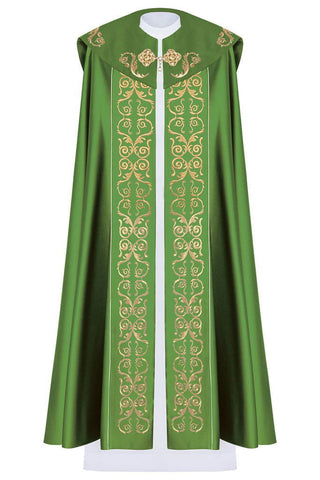 Eucharistic cape with richly decorated monogram in green - LITURGICAL SHOP