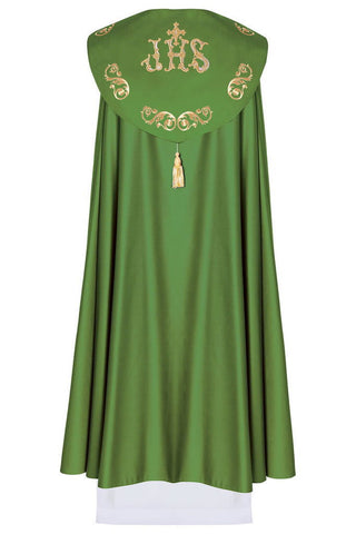 Eucharistic cape with richly decorated monogram in green - LITURGICAL SHOP