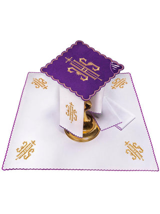 IHS Embroidered Chalice Linen Purple - LITURGICAL SHOP