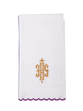 IHS Embroidered Chalice Linen Purple - LITURGICAL SHOP