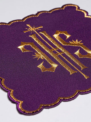 IHS Embroidered Chalice Linen Purple - LITURGICAL SHOP