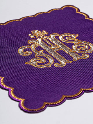 IHS Embroidered Chalice Linen Purple - LITURGICAL SHOP