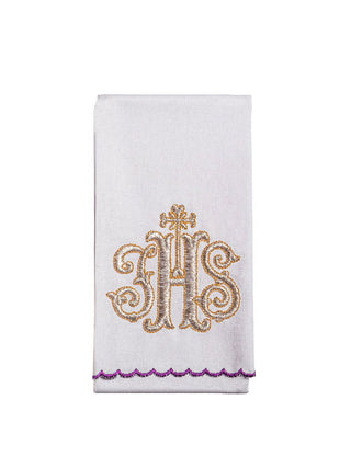 IHS Embroidered Chalice Linen Purple - LITURGICAL SHOP