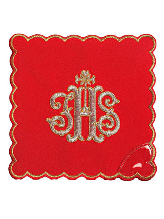 IHS Embroidered Chalice Linen Red - LITURGICAL SHOP