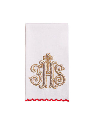 IHS Embroidered Chalice Linen Red - LITURGICAL SHOP