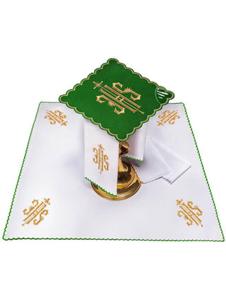 IHS Embroidered Chalice Set Green - LITURGICAL SHOP