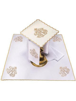 IHS embroidered chalice linen with ecru palk - LITURGICAL SHOP