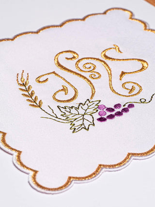 IHS embroidered chalice linen with grapes - LITURGICAL SHOP