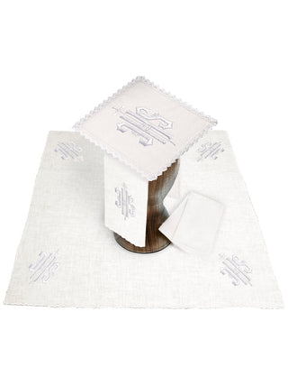 IHS embroidered linen chalice linen with white embroidery - LITURGICAL SHOP