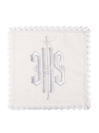 IHS embroidered linen chalice linen with white embroidery - LITURGICAL SHOP