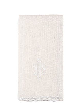 IHS embroidered linen chalice linen with white embroidery - LITURGICAL SHOP