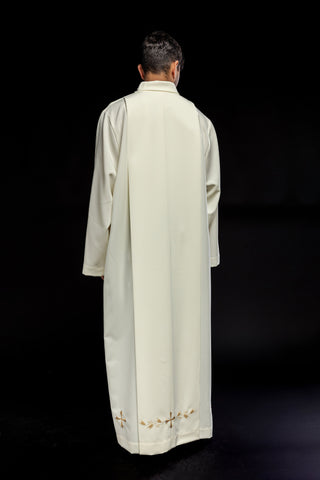 Embroidered priestly alb with a turtleneck and ecru crosses