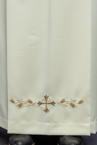 Embroidered priestly alb with a turtleneck and ecru crosses