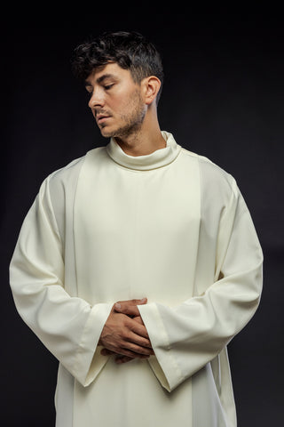 Smooth Priest Alb with Turtleneck Ecru - Stretch, Various Sizes