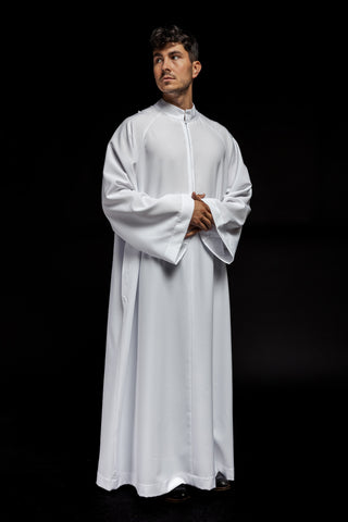 Smooth priest's alb with front zipper - white or ecru, stretch, various sizes