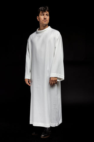 Linen priest's alb, plain with a classic collar in white or ecru