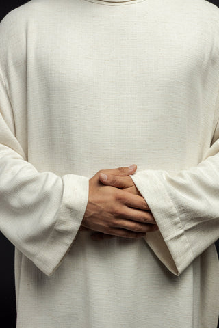 Linen priest alb, plain with a classic collar in white and ecru colors