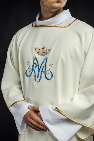 Dalmatic with Marian embroidery and gold-satin trim